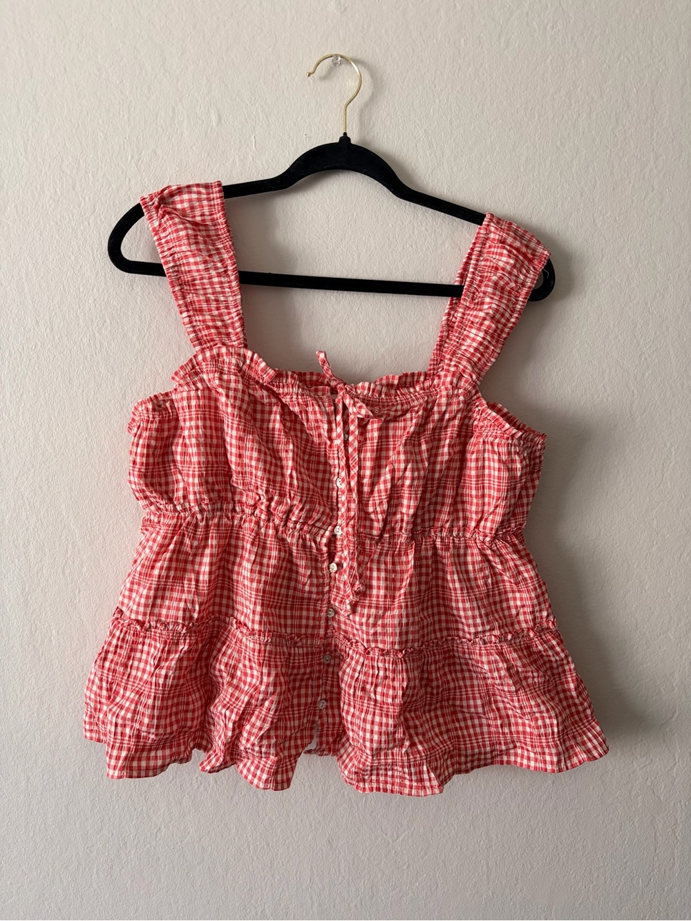 Rewind Red Gingham Ruffle Tiered Camisole